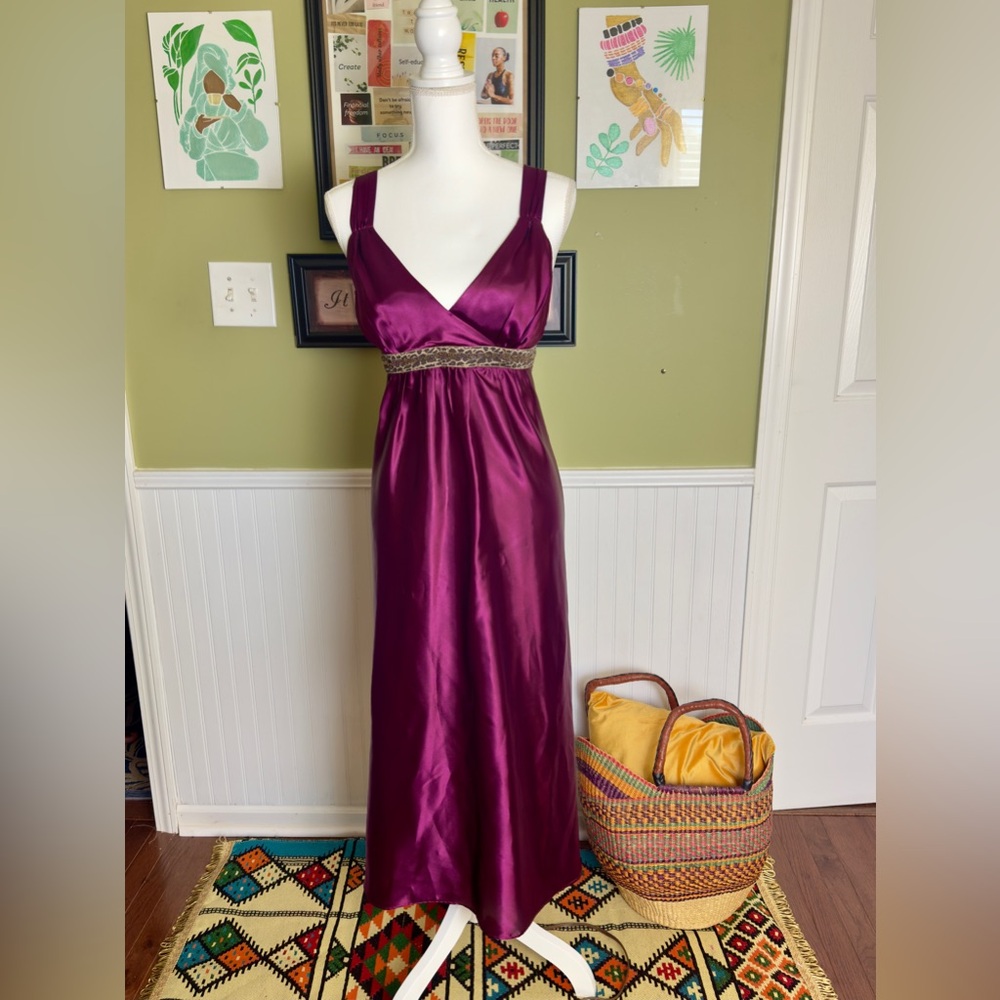 Beautiful Plum Color Evening Dress with Beaded Waist